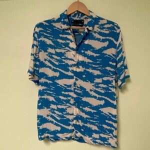 All Saints Blue and Cream Abstract Men's Shirt